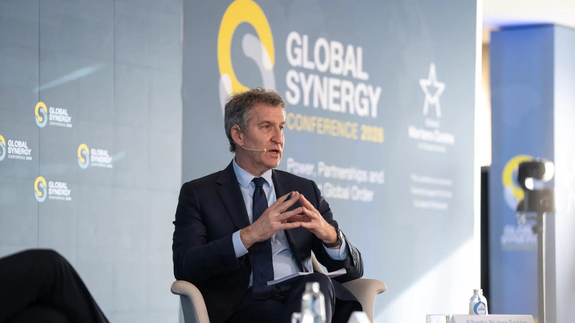 El presidente del Partido Popular, Alberto Núñez Feijóo, en la conferencia Global Synergy de Europa.Diego Puerta / PP