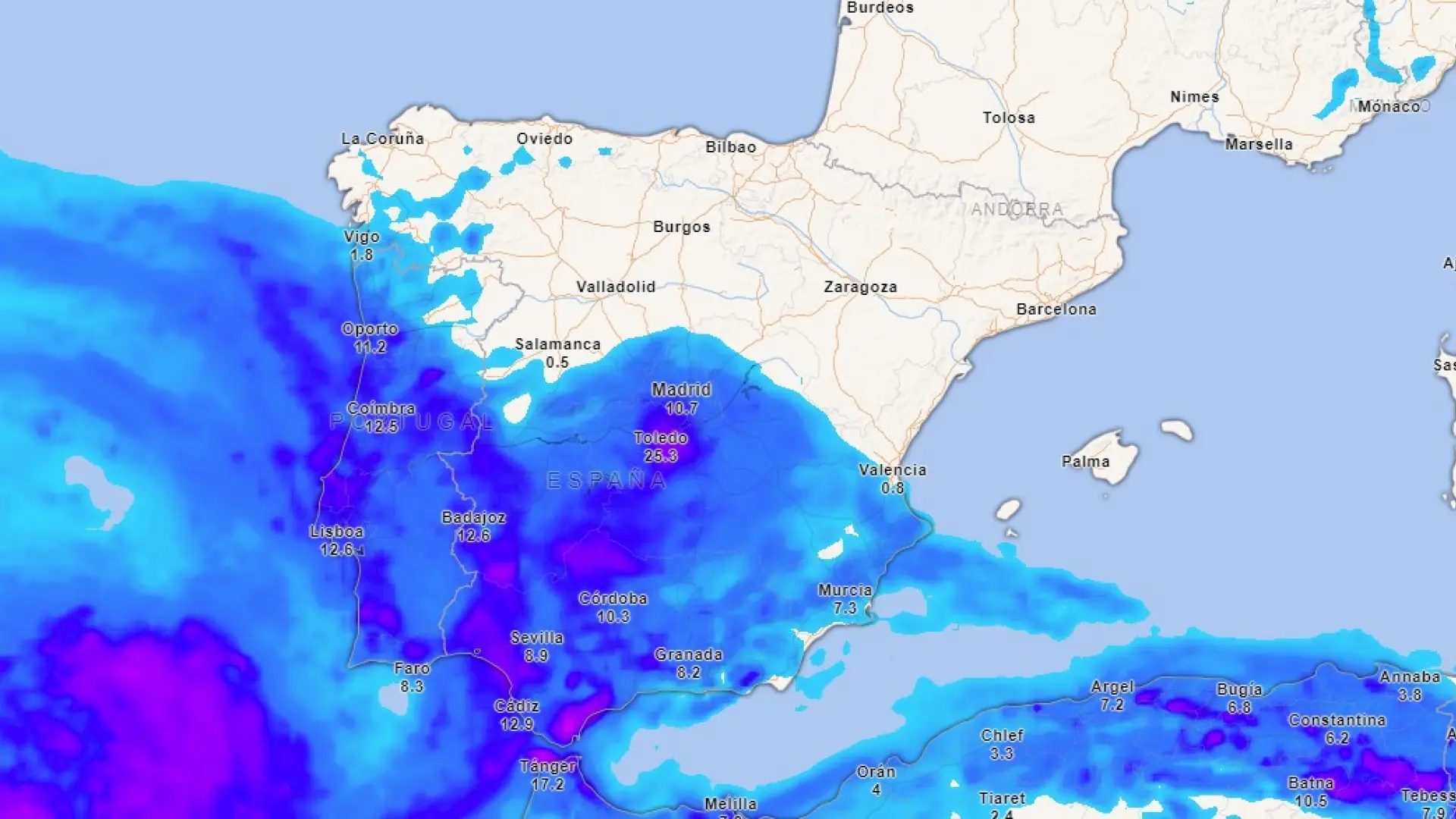 Lluvias previstas este sábado.METEORED