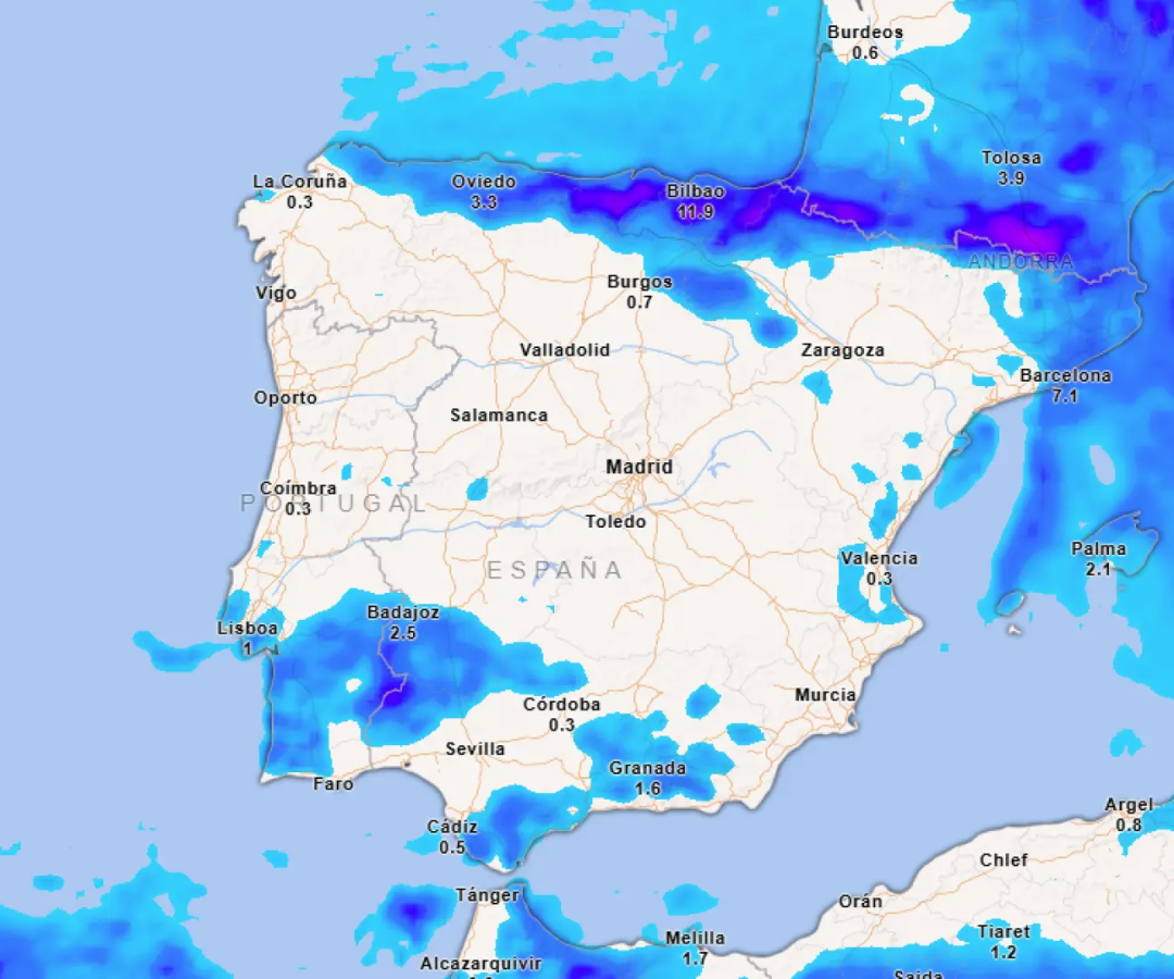 Mapa de las lluvias acumuladas de este viernesMeteored