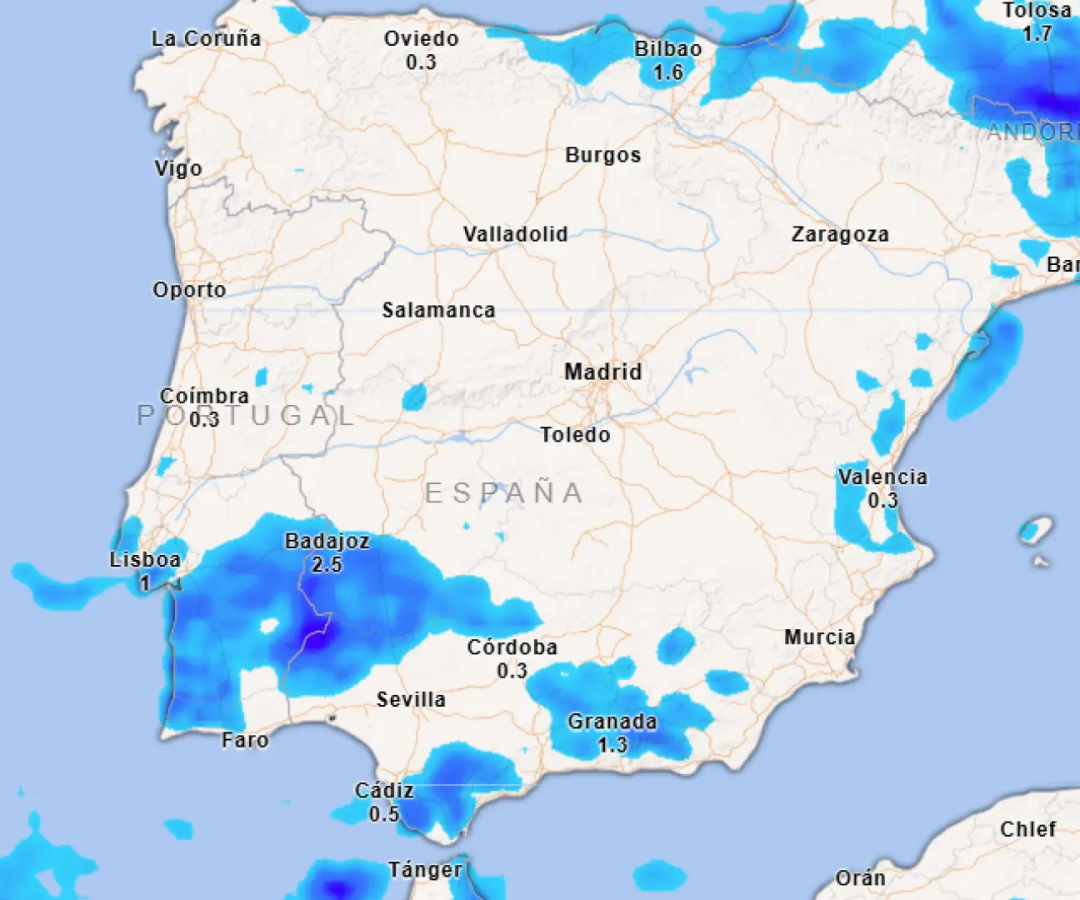 Precipitación acumulada para este lunes 23 de marzo.Meteored