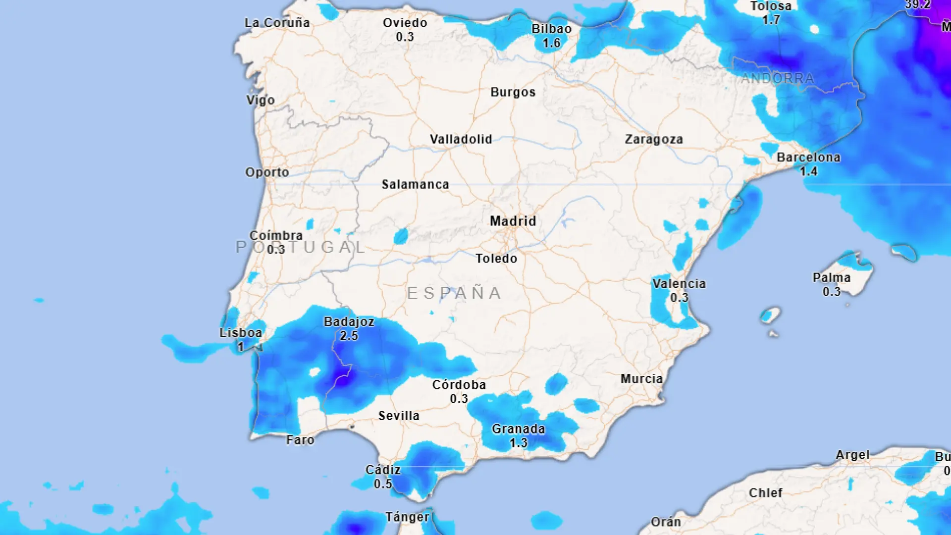 Precipitación acumulada para este lunes 23 de marzo.Meteored