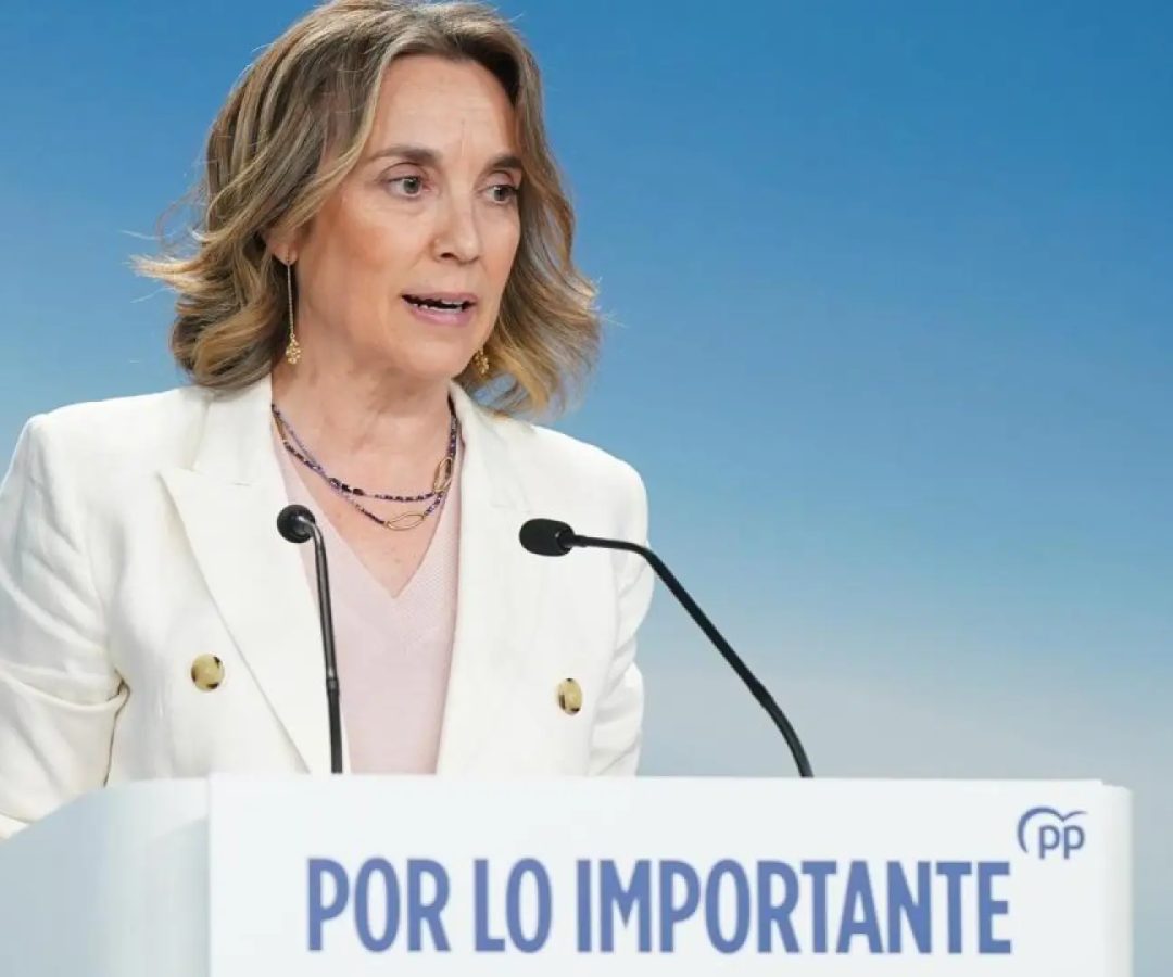 La vicesecretaria de Regeneración Institucional del Partido Popular, Cuca Gamarra, en la rueda de prensa en Génova este 23 de marzo.PP