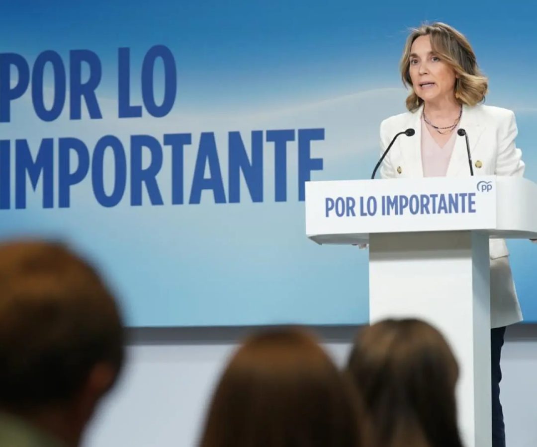 La vicesecretaria de Regeneración Institucional del Partido Popular, Cuca Gamarra, en la rueda de prensa en Génova este 23 de marzo.PP