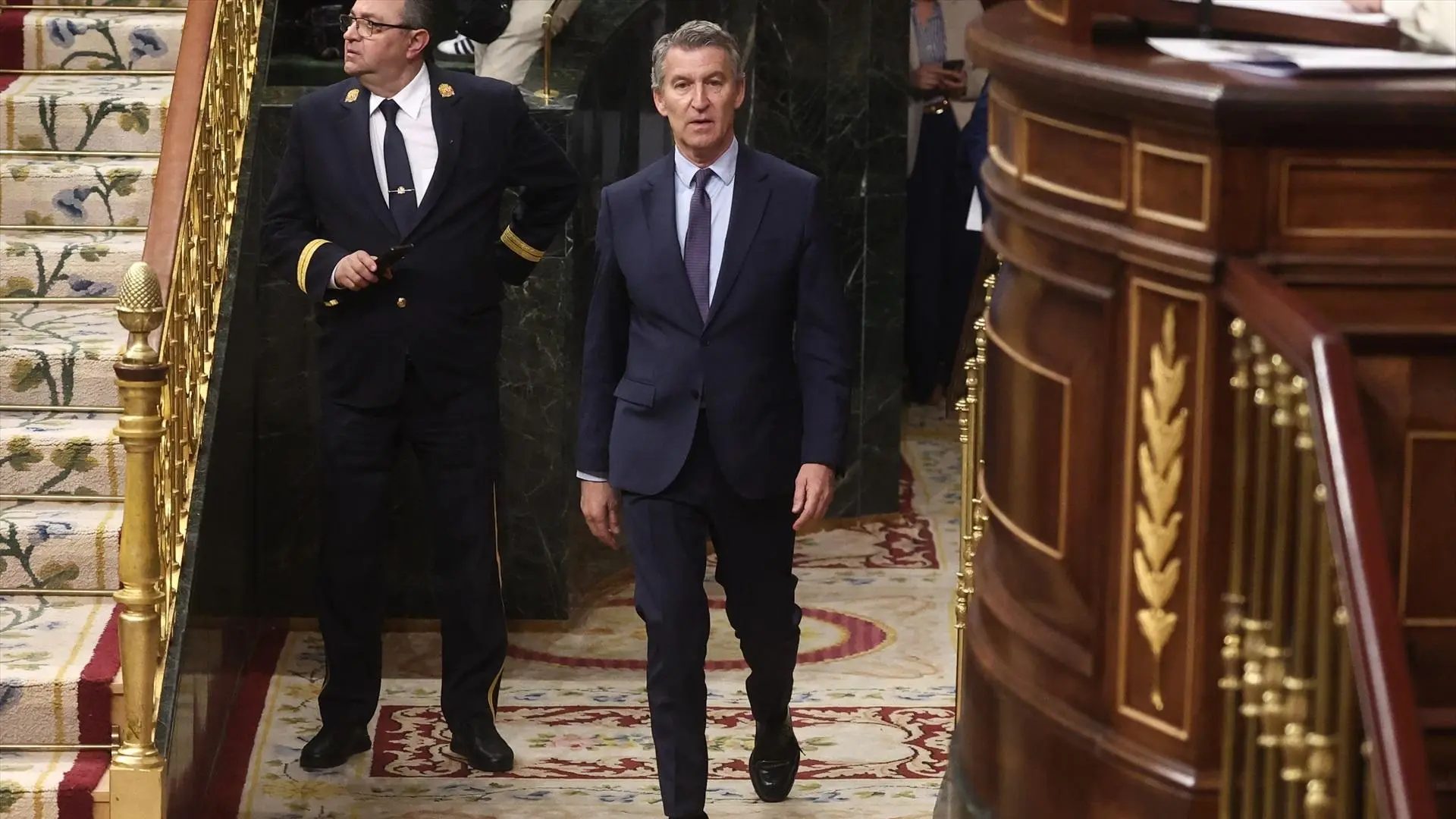 El presidente del Partido Popular, Alberto Núñez Feijóo, durante una sesión plenaria, en el Congreso de los Diputados, a 26 de marzo de 2026.Eduardo Parra