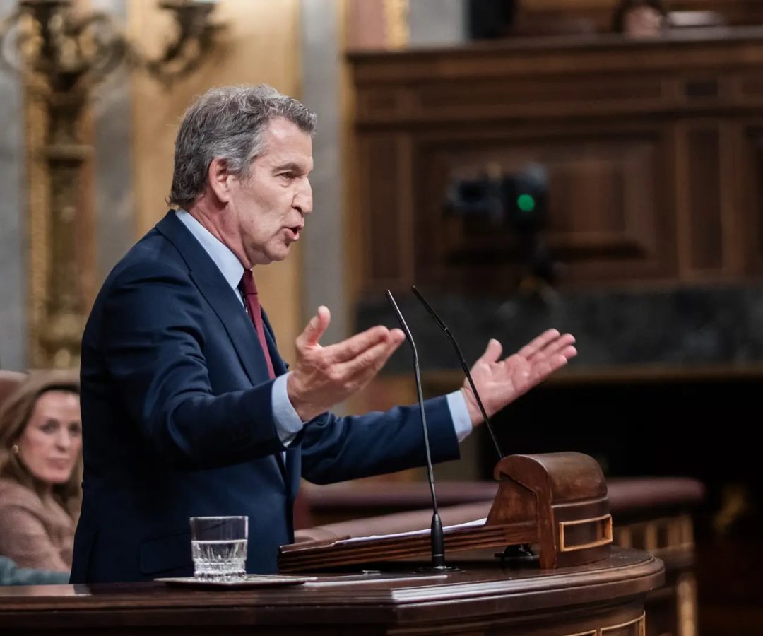 El presidente del Partido Popular, Alberto Núñez Feijóo, interviene durante una sesión de control al Gobierno, en el Congreso.Europa Press