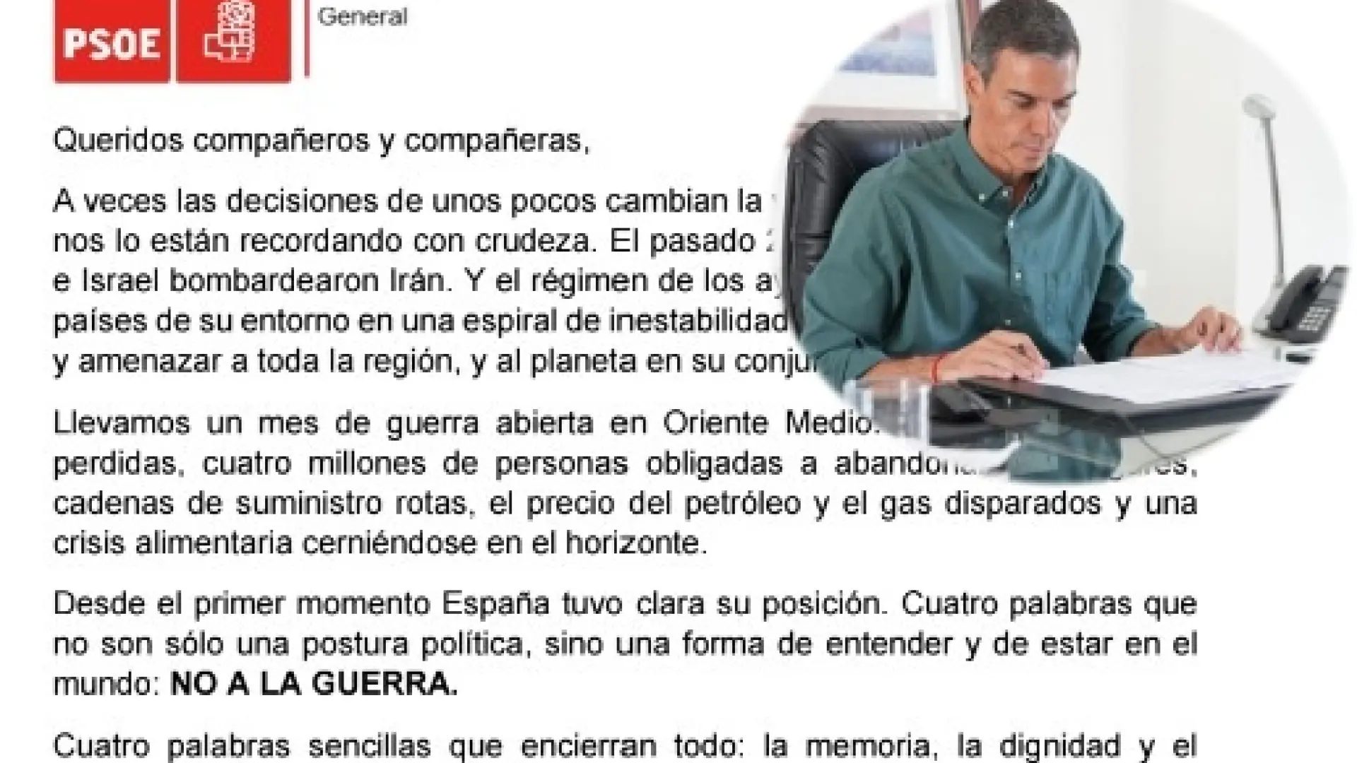 Carta de Pedro Sánchez a la militancia.ARCHIVO