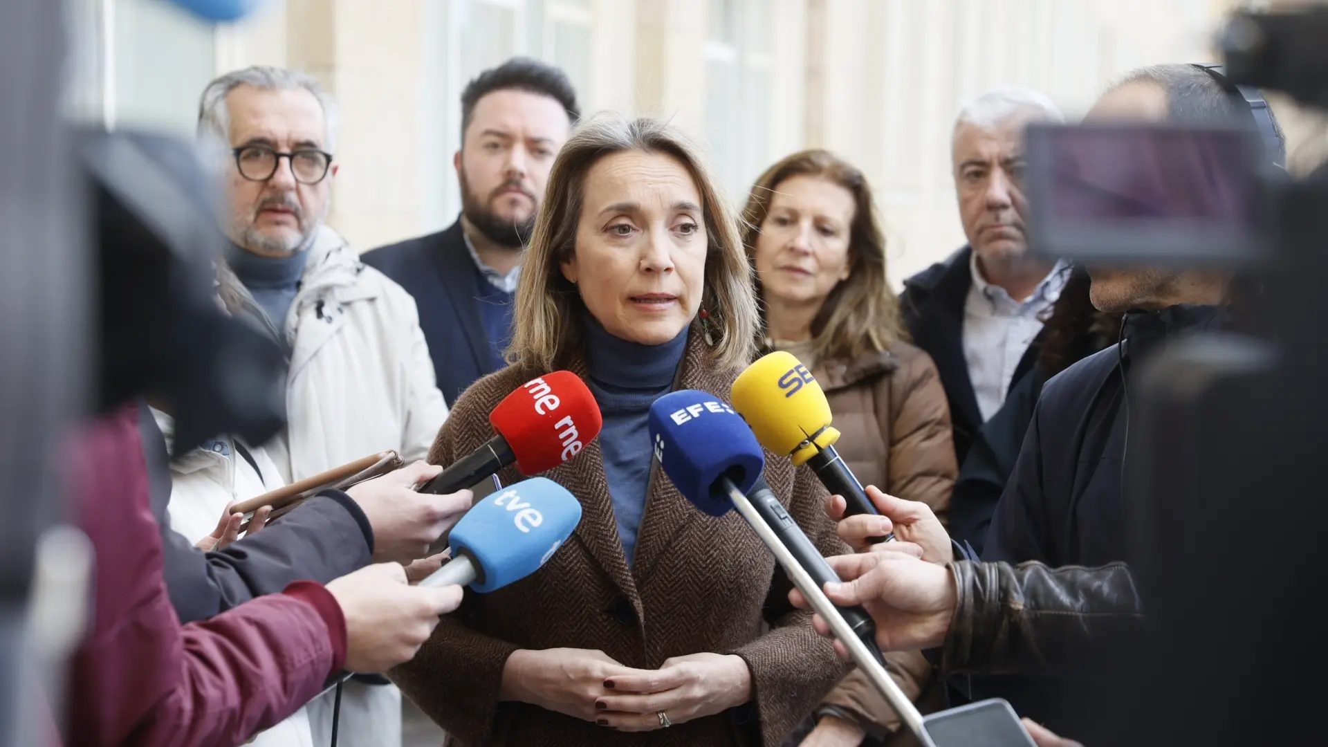 La vicesecretaria de Regeneración Institucional, Cuca Gamarra, este domingo en Logroño.EP