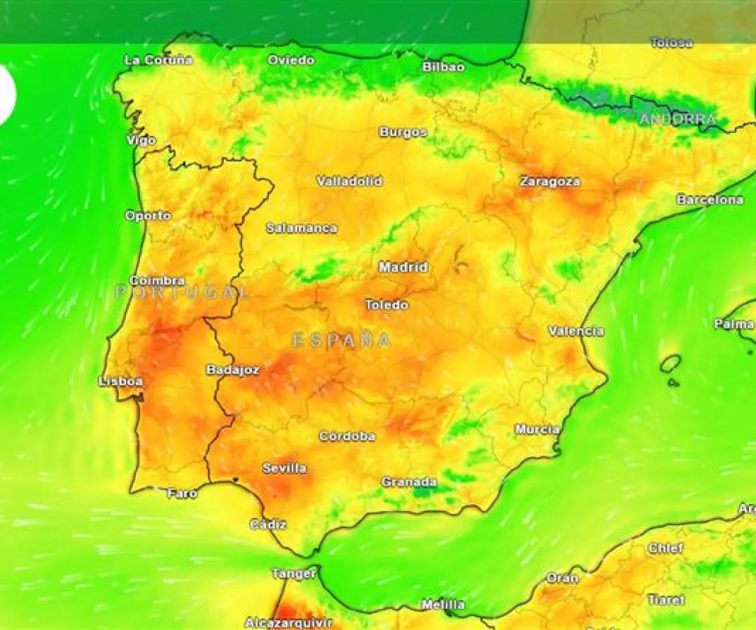 Mapa de previsión de temperaturas para este domingo.Meteored