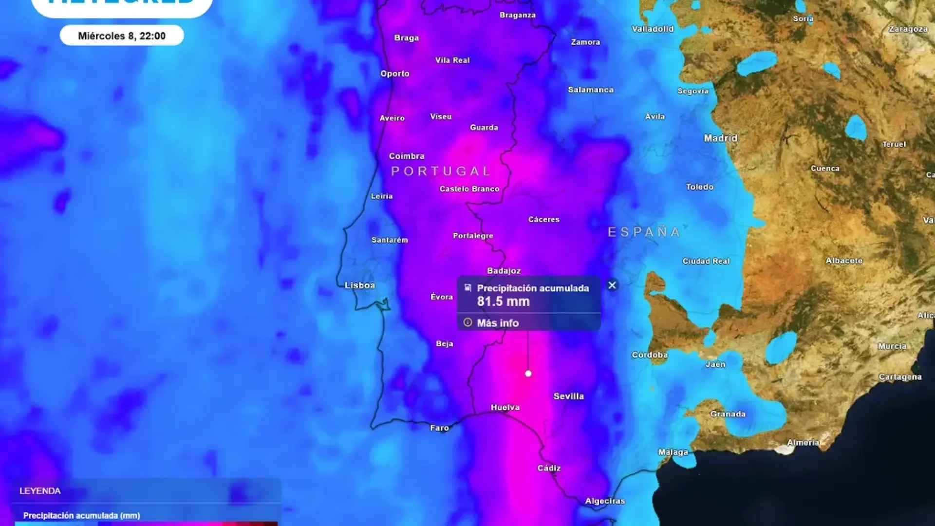 Mapa de precipitaciones para la próxima semana en España.Meteored.