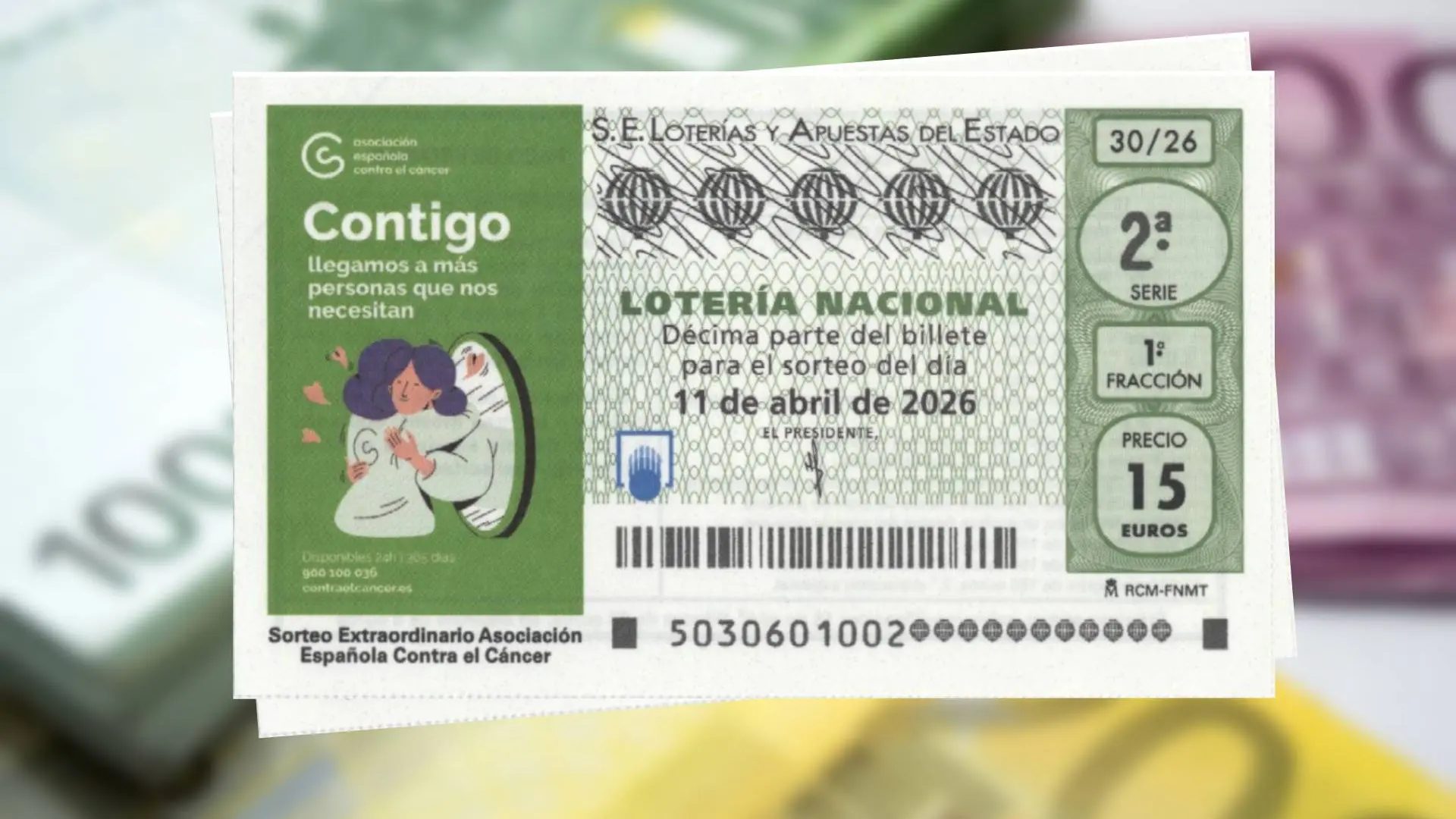 Cartela del Sorteo Extraordinario Asociación Española Contra el Cáncer de la Lotería Nacional de este 11 de abril.20MINUTOS / LOTERÍAS Y APUESTAS DEL ESTADO