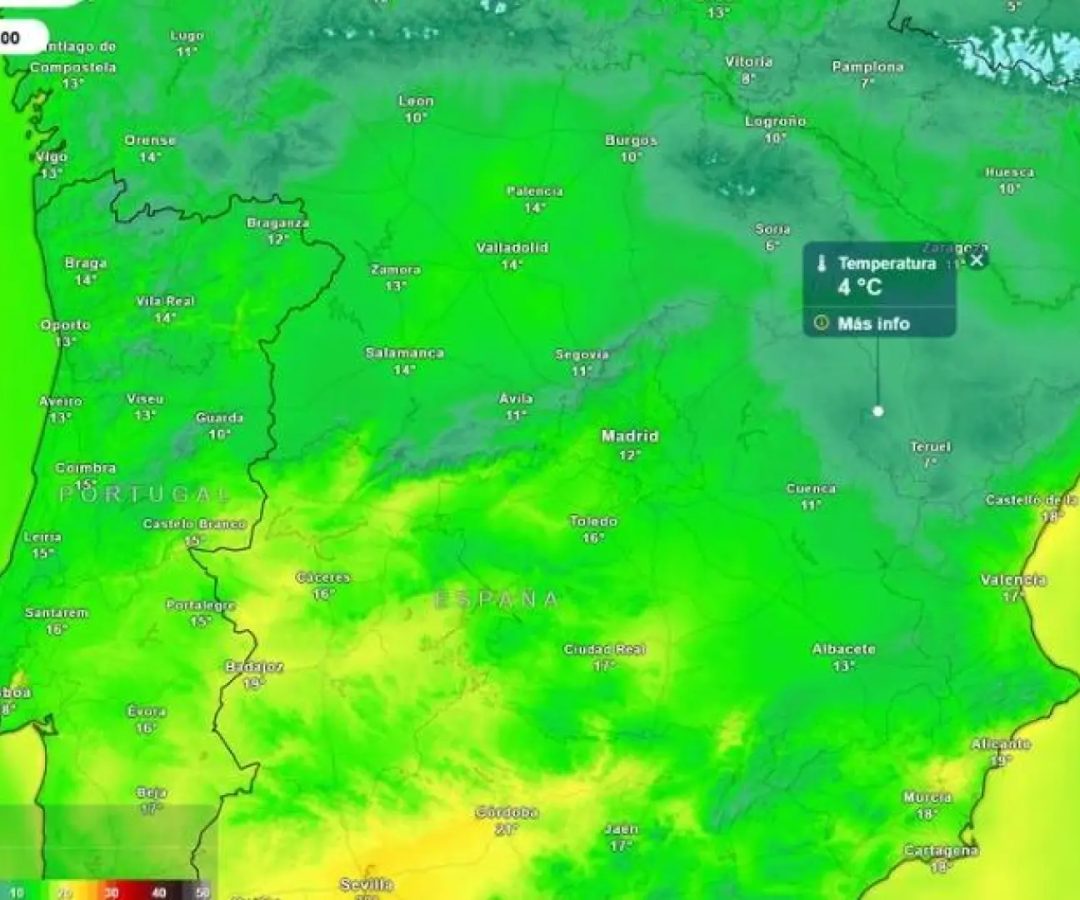 Desplome de temperaturas en España.Meteored