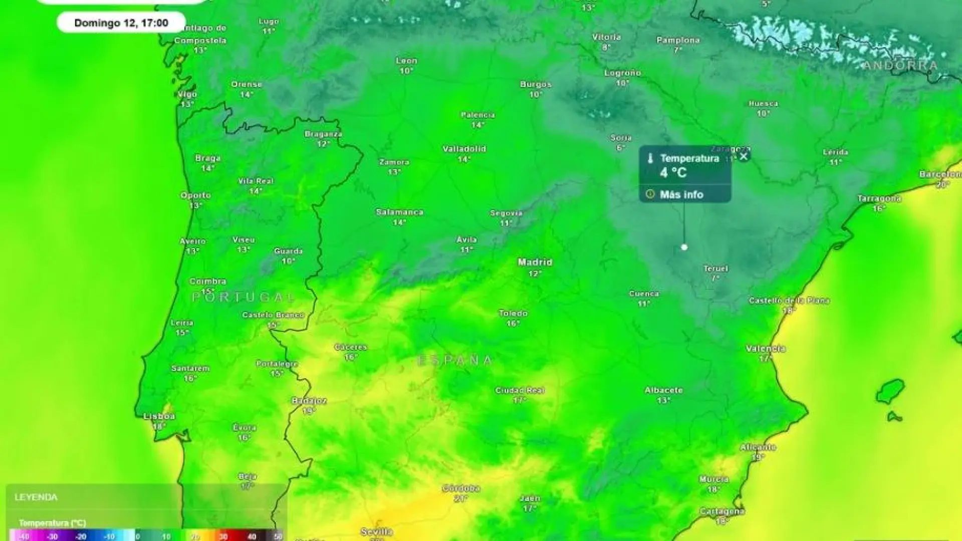 Desplome de temperaturas en España.Meteored
