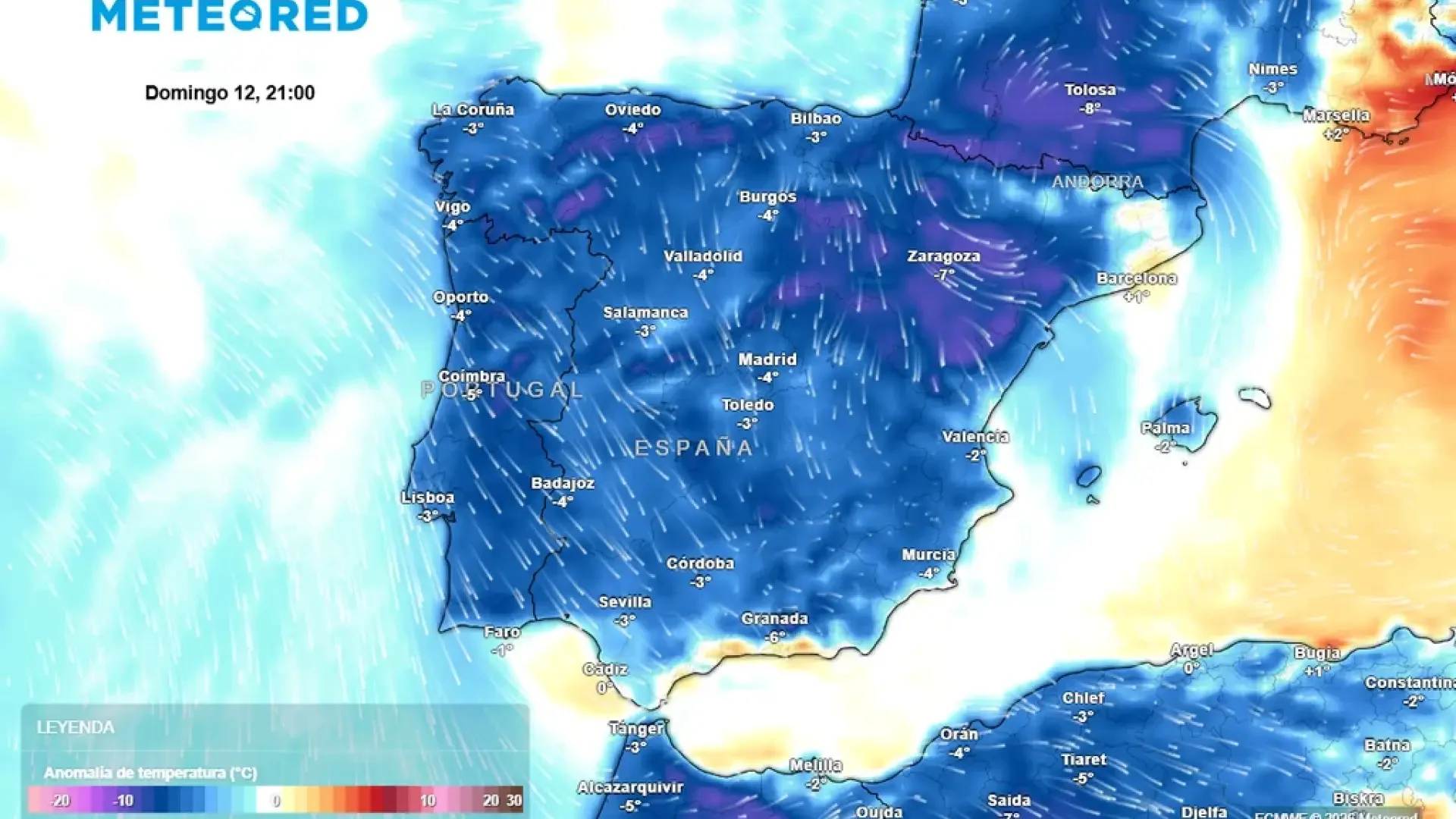 Predicción de temperaturas para este domingo 12 de abril de 2026.Meteored