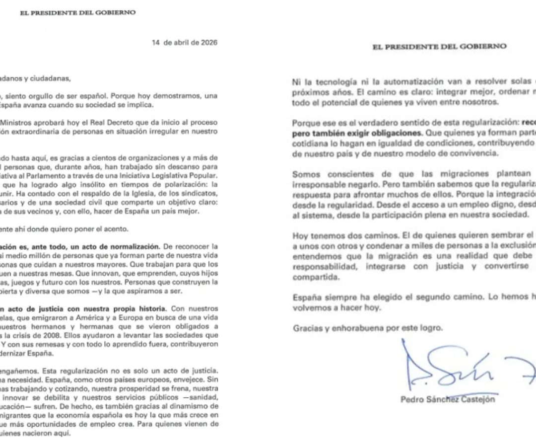 Carta de Pedro Sánchez a la ciudadanía.Moncloa