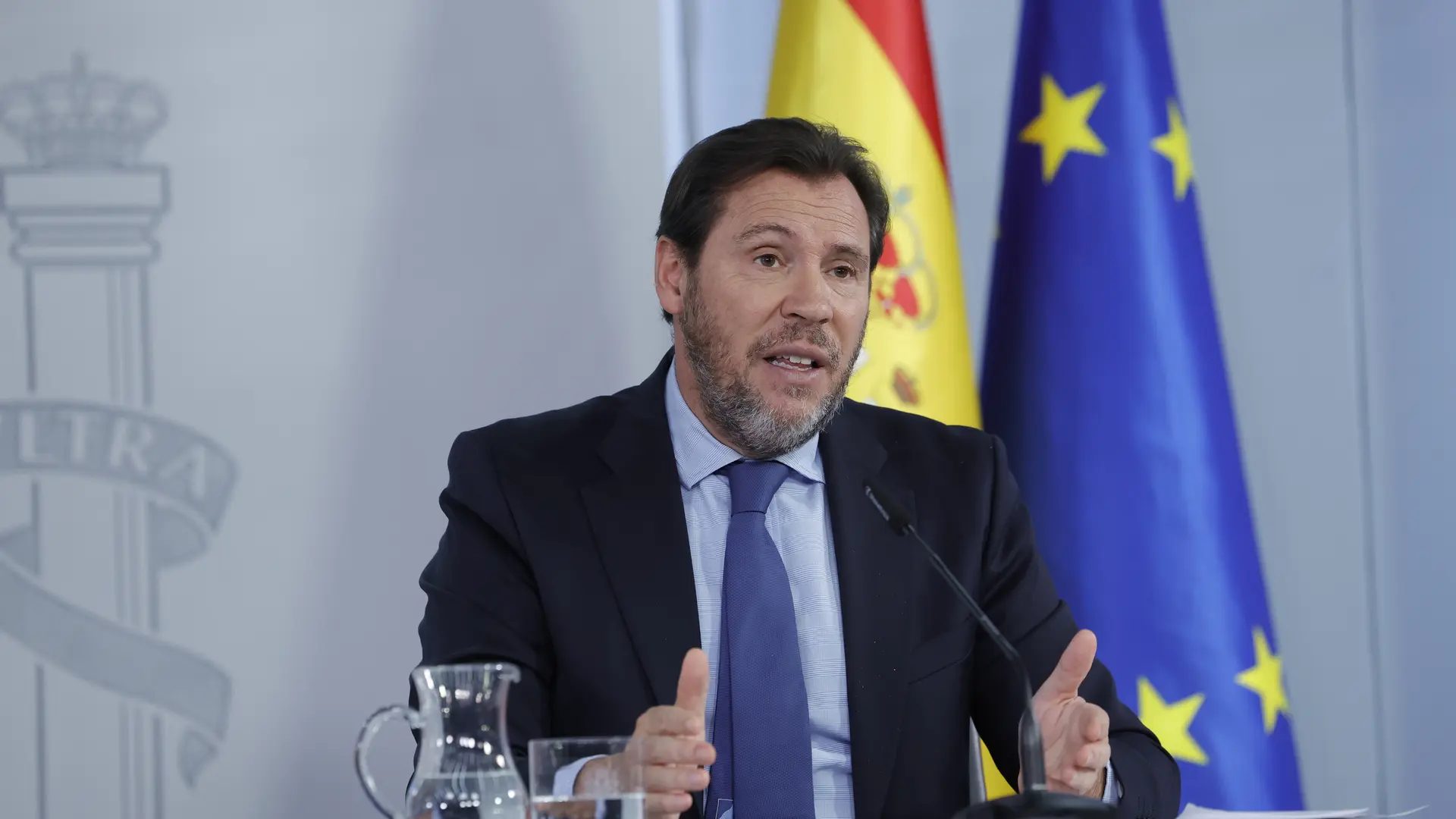 El ministro de Transportes y Movilidad Sostenible, Óscar Puente, este martes en la rueda de prensa tras el Consejo de Ministros.ZIPI ARAGON