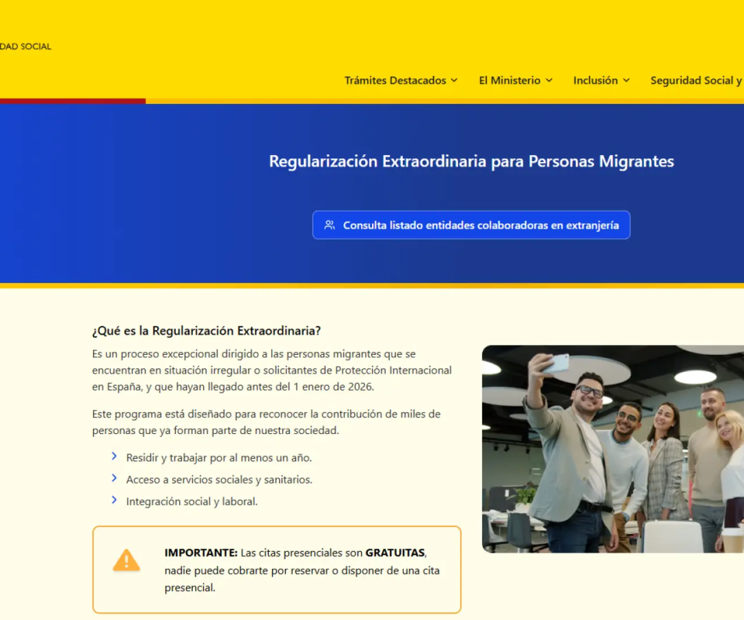 Pantallazo de la página web de regularización extraordinaria para personas migrantes.GOBIERNO DE ESPAÑA