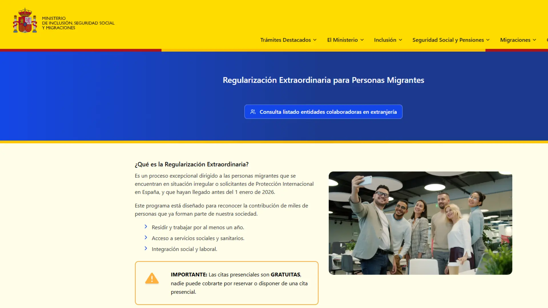Pantallazo de la página web de regularización extraordinaria para personas migrantes.GOBIERNO DE ESPAÑA