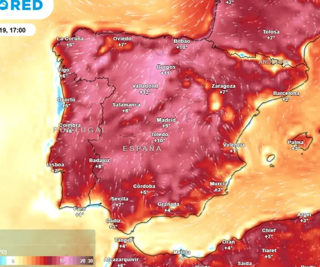 Mapa de la temperatura de este fin de semana./ Meteored.Meteored