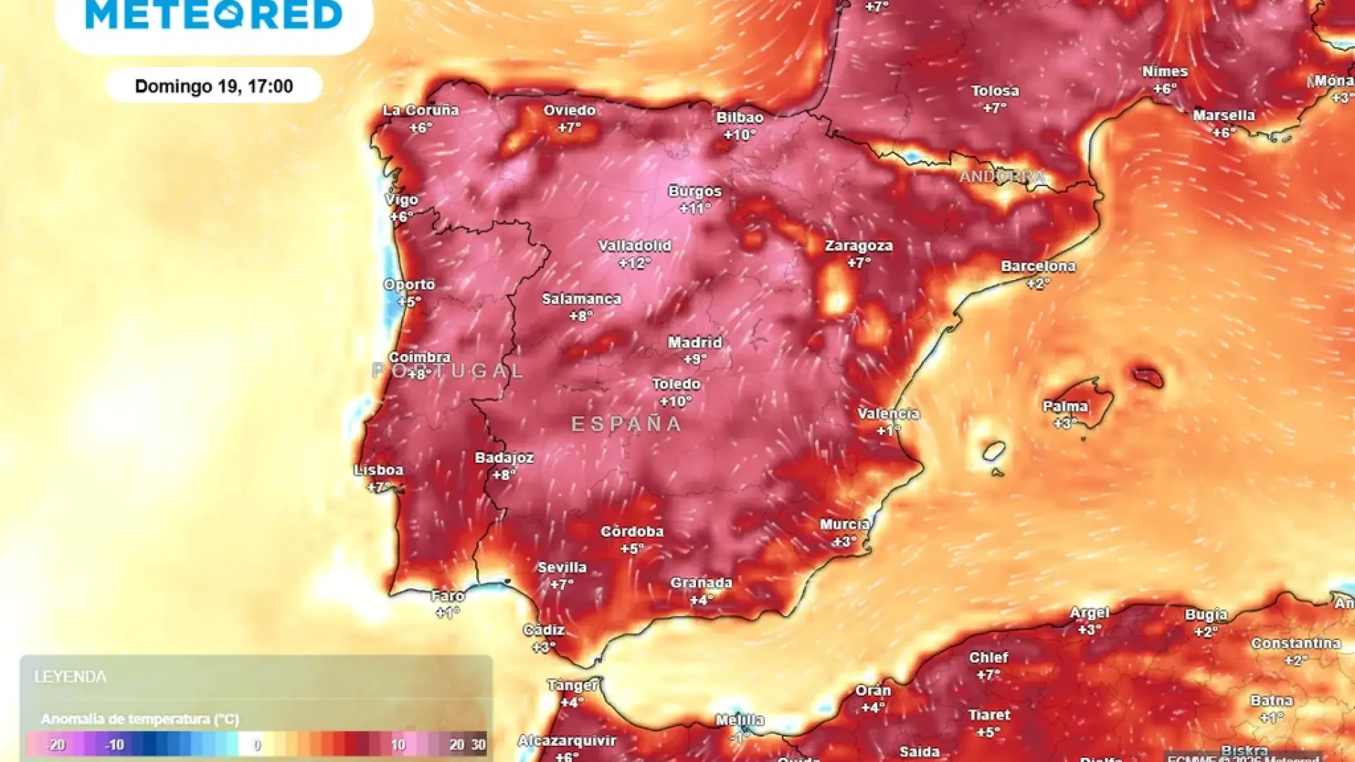 Mapa de la temperatura de este fin de semana./ Meteored.Meteored