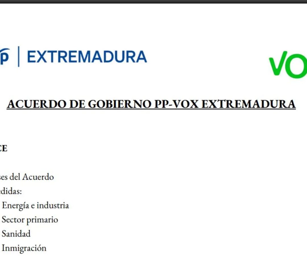 El texto del acuerdo de Gobierno en ExtremaduraPP Y VOX