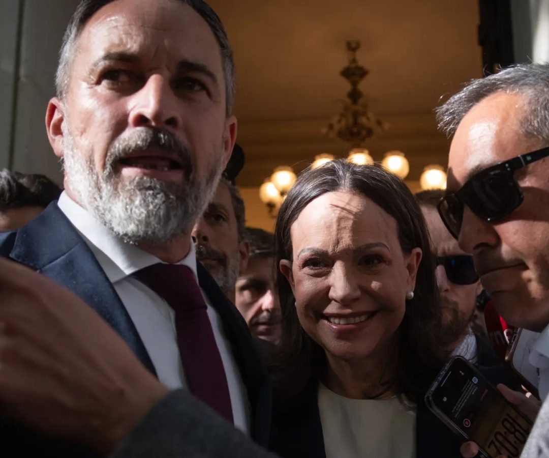 Santiago Abascal y María Corina Machado tras reunirse.Europa Press