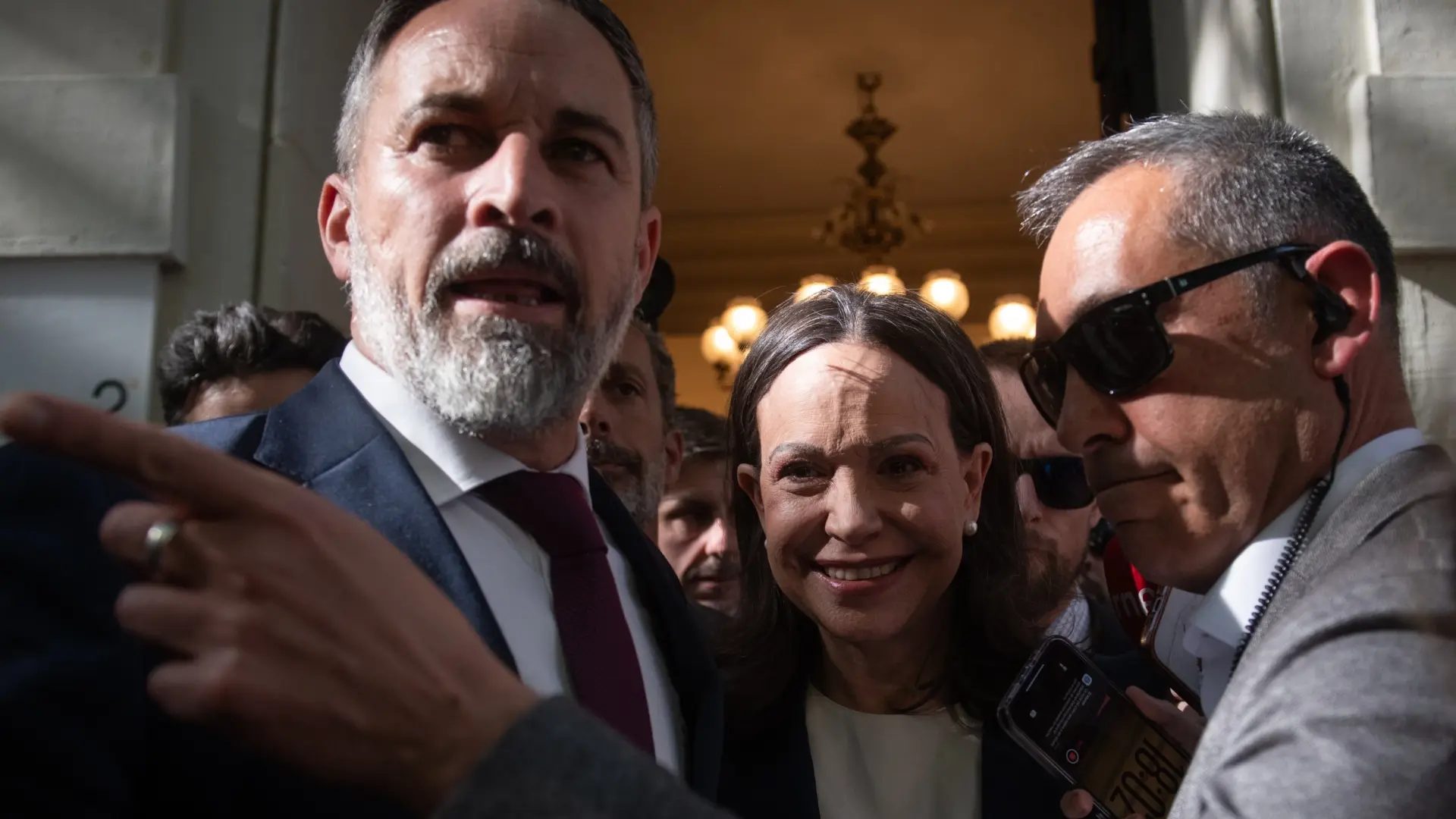 Santiago Abascal y María Corina Machado tras reunirse.Europa Press