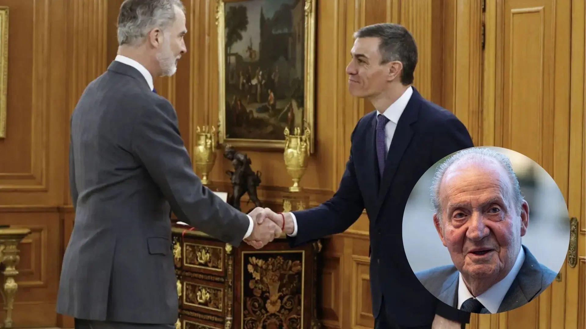 El rey Felipe VI junto a Pedro Sánchez y el rey emérito.ARCHIVO