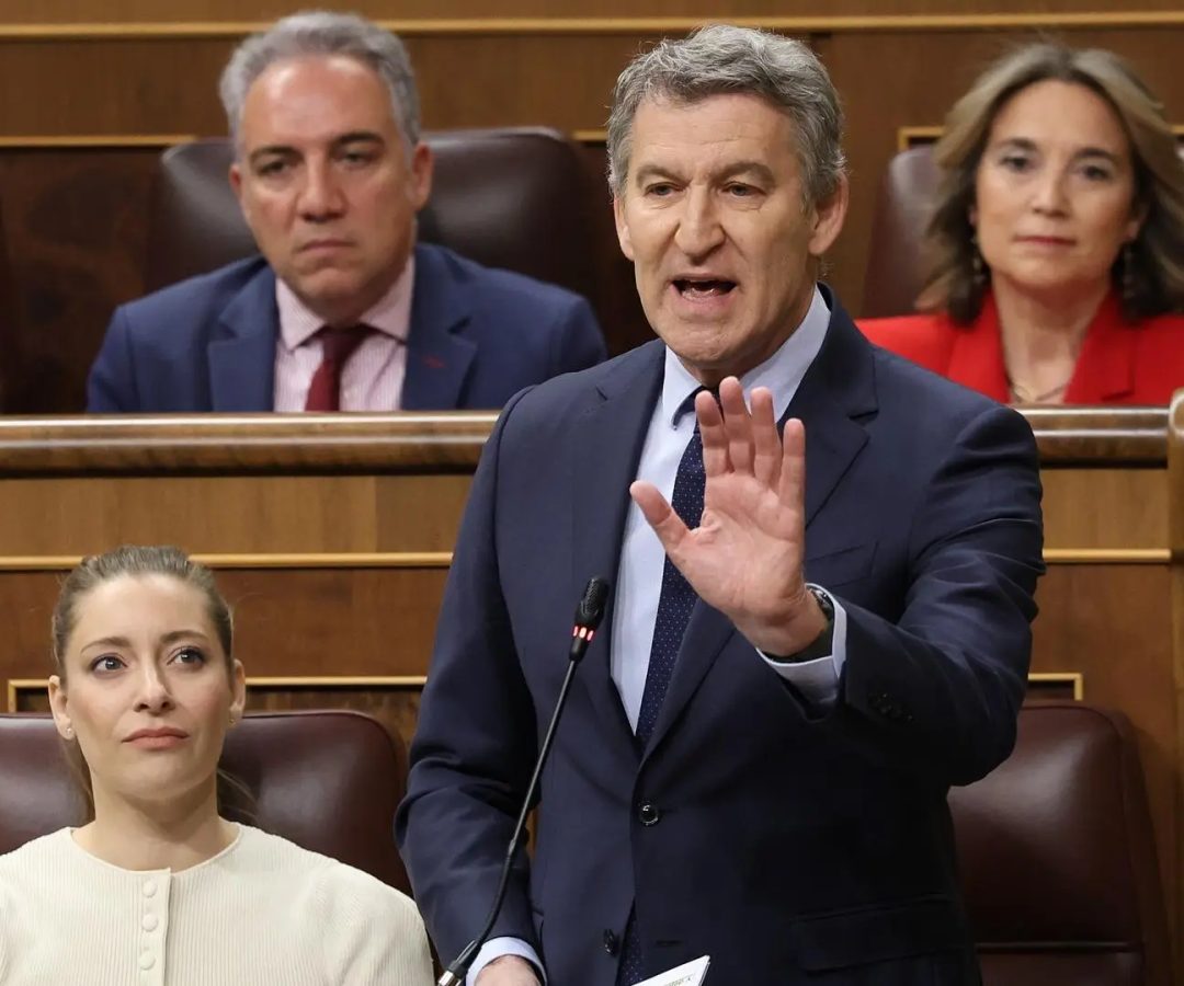El presidente del Partido Popular, Alberto Núñez Feijóo, interviene durante una sesión de control al Gobierno, en el Congreso de los Diputados.Europa Press