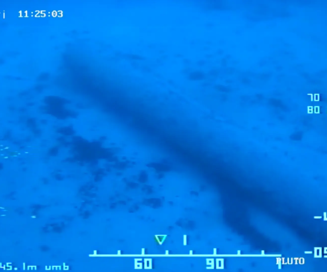 Fotografía tomada por el ROV Pluto del Torpedo hallado a 100 metros de profundidad.EMAD