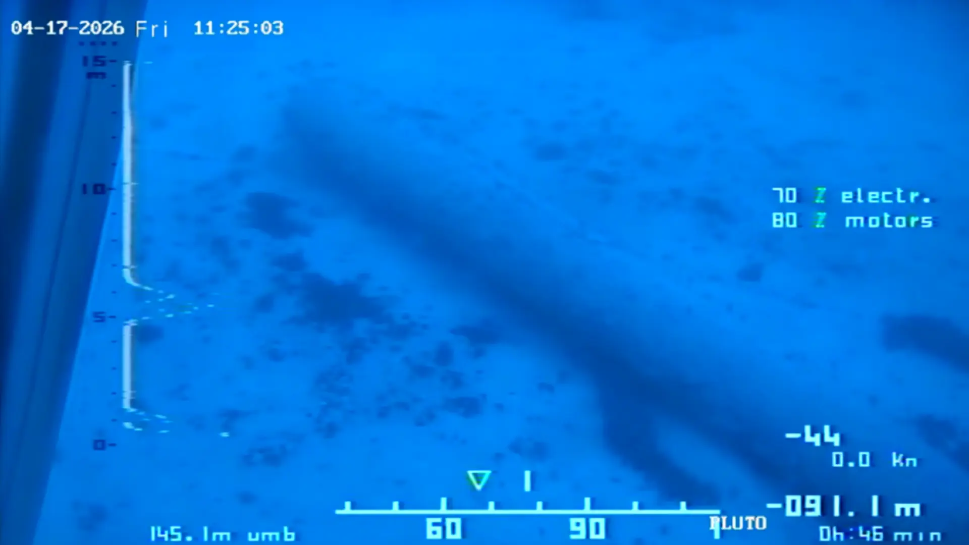 Fotografía tomada por el ROV Pluto del Torpedo hallado a 100 metros de profundidad.EMAD