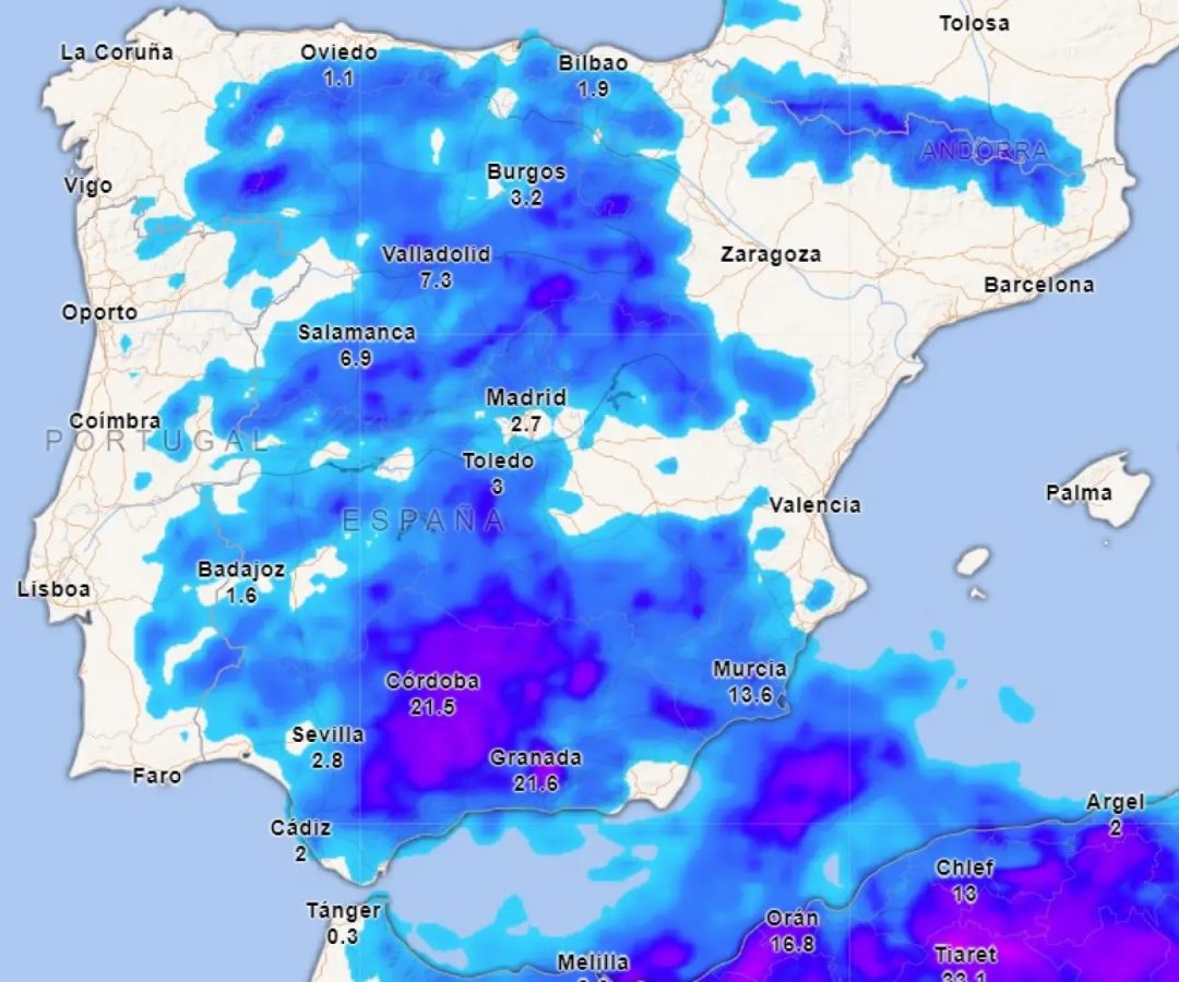 Mapa de precipitaciones para este sábado.Meteored