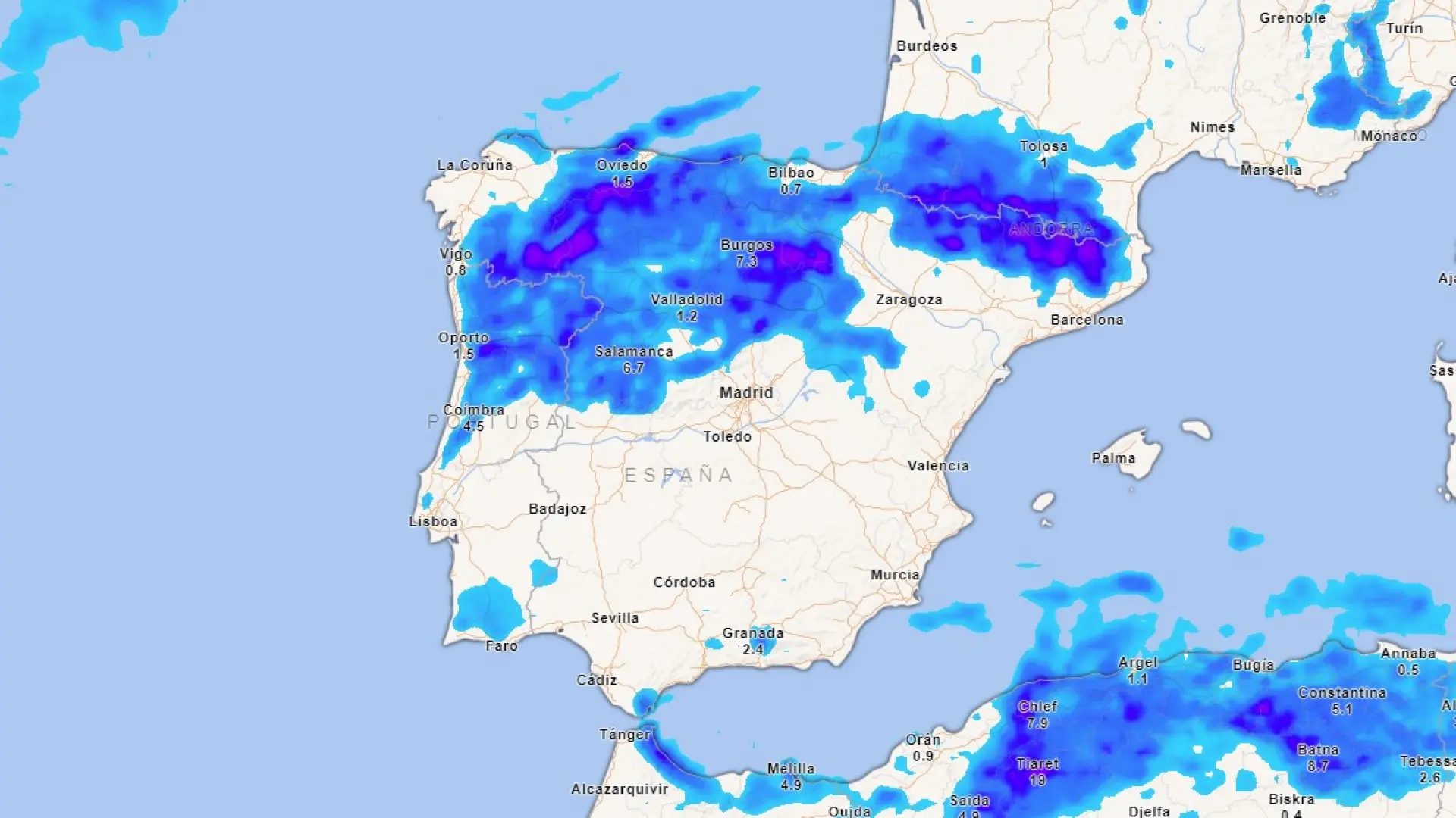Mapa de precipitaciones para este lunes.METEORED
