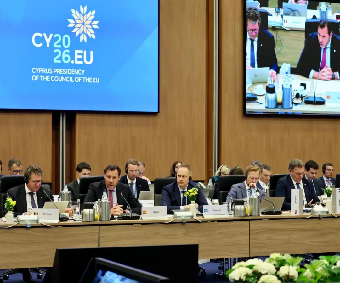 Óscar Puente interviene este miércoles en la reunión informal de ministros europeos de Transportes, en Chipre.Ministerio de Transportes y Movilidad Sostenible.