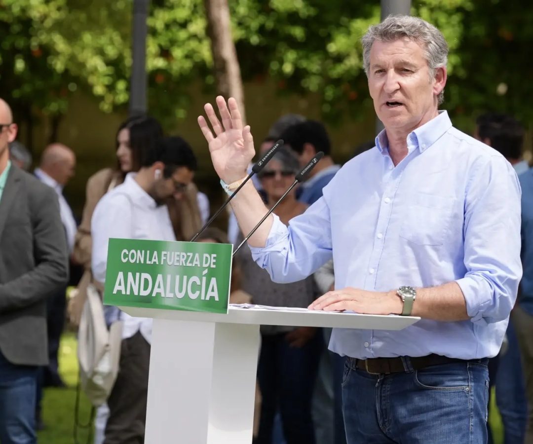 El presidente nacional del Partido Popular, Alberto Núñez Feijóo, este domingo en un acto en Jerez de la Frontera.EFE