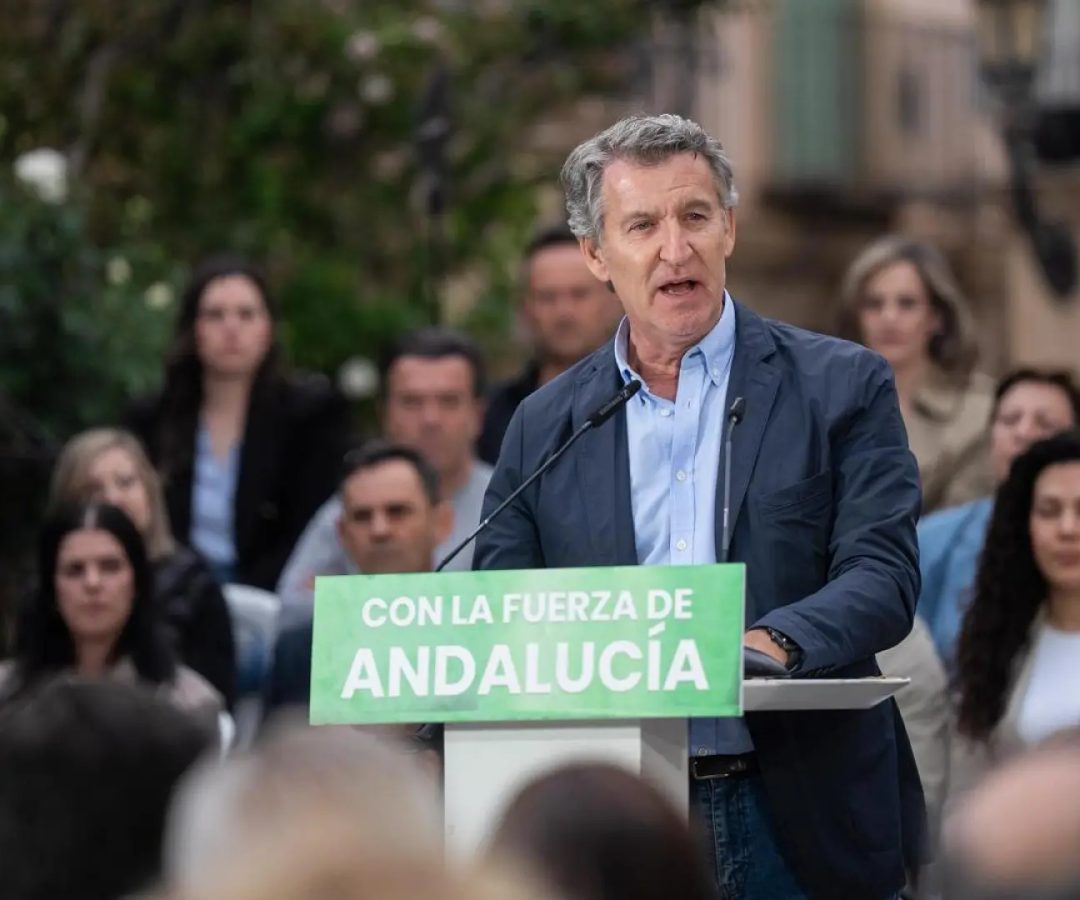 El presidente del PP, Alberto Núñez Feijóo, durante un mitin en Guadix (Granada).Diego Puerta / PP