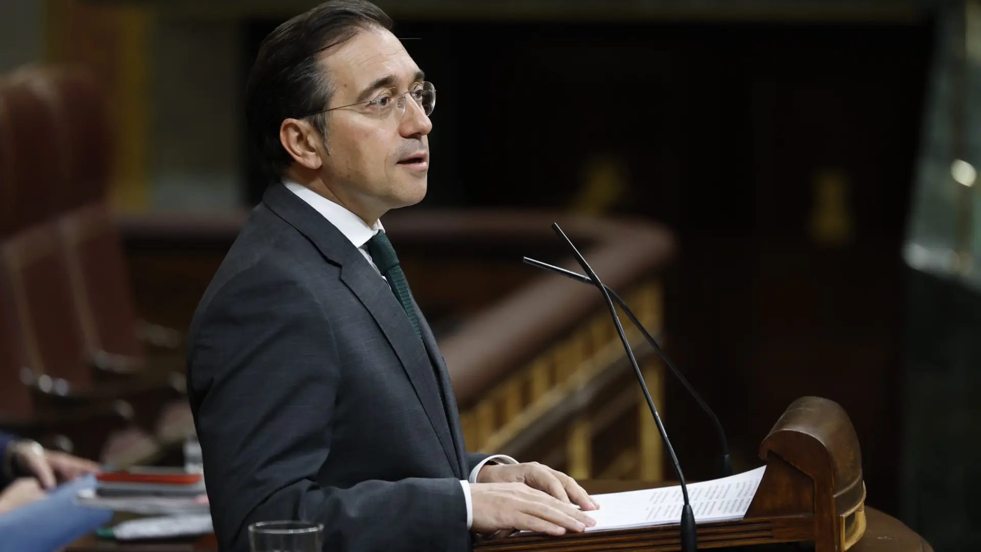 El ministro de Asuntos Exteriores, Unión Europea y Cooperación, José Manuel Albares, comparece en el Congreso este jueves.EFE