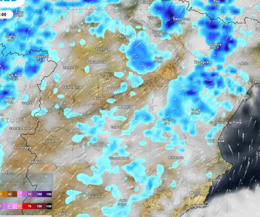 Mapa de lluvias para este domingo 10 de mayo.Meteored