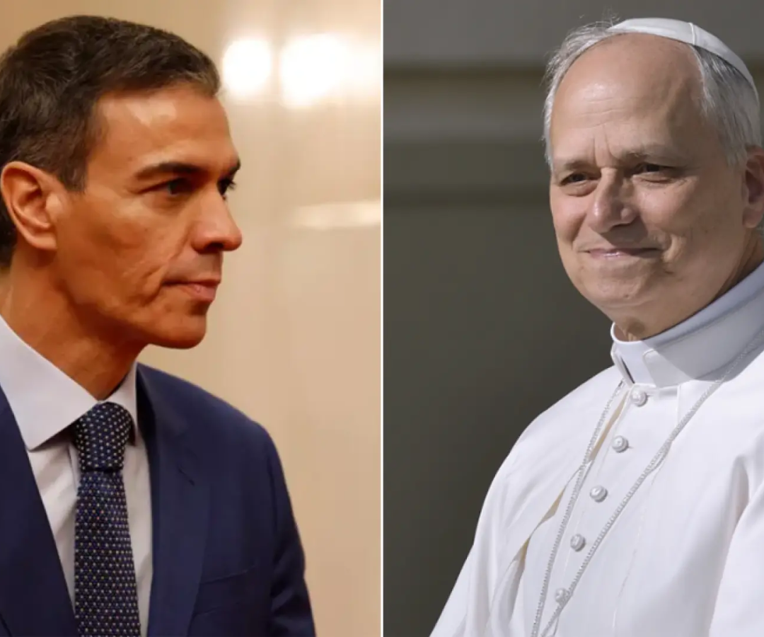 Pedro Sánchez y el papa León XIV.20minutos