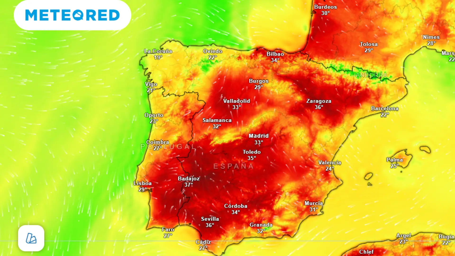 Temperaturas previstas para este viernes 22 de mayo de 2026.METEORED