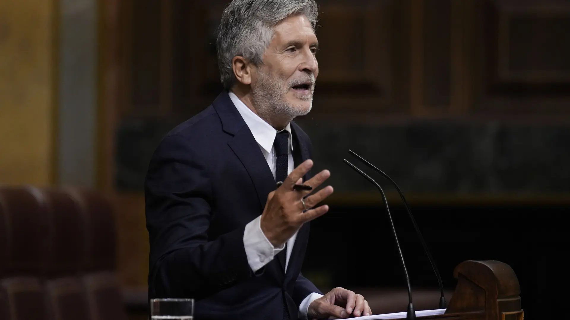 El ministro del Interior, Fernando Grande Marlaska, durante su intervención este miércoles en el pleno del Congreso, que celebra sesión de control al Ejecutivo.Borja Sanchez-Trillo / EFE