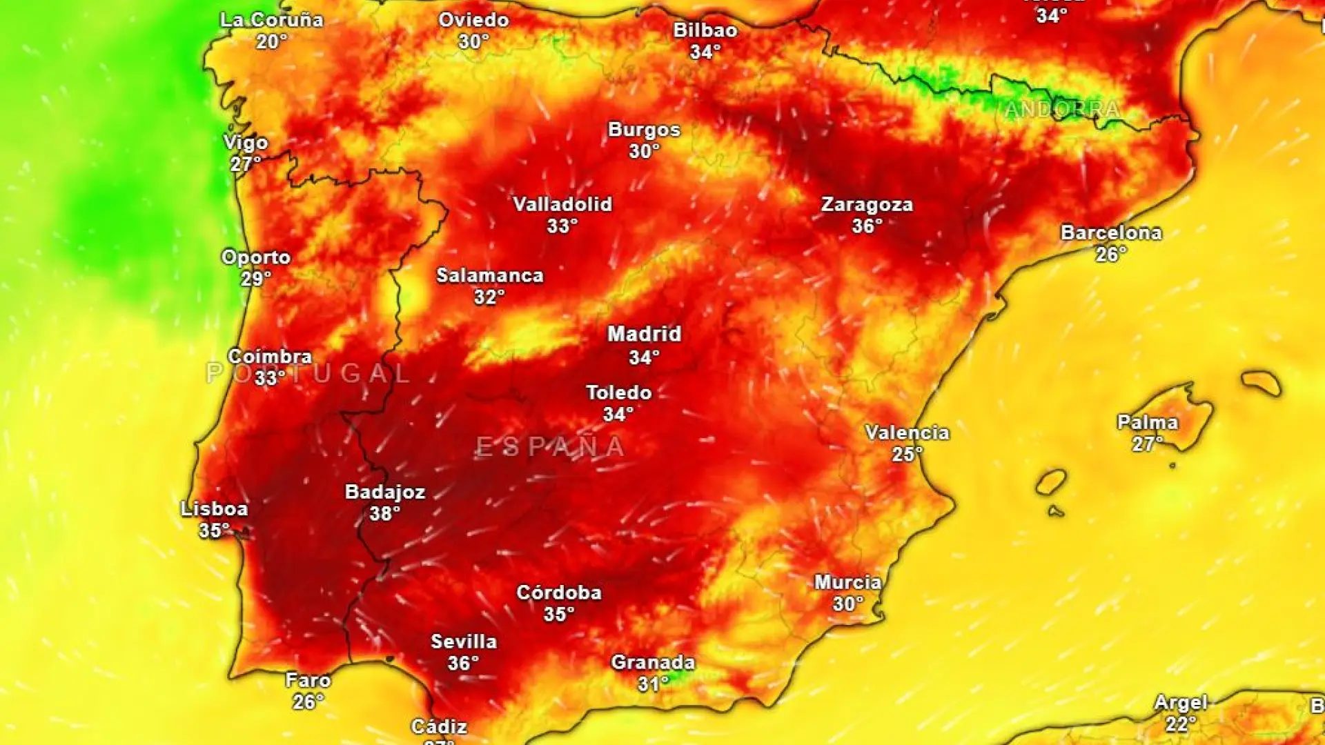 Mapa de temperaturas para esta semana.METEORED