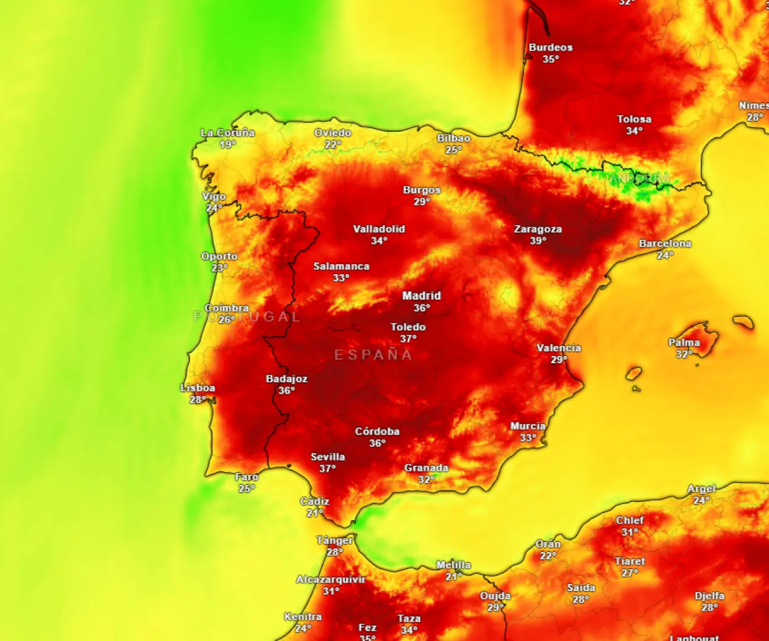 Mapa de temperaturas para este viernes.METEORED