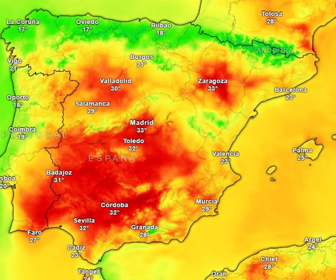 Mapa de temperaturas de este sábado.METEORED