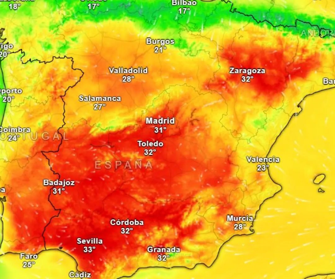 Mapa de temperaturas del sábado.METEORED