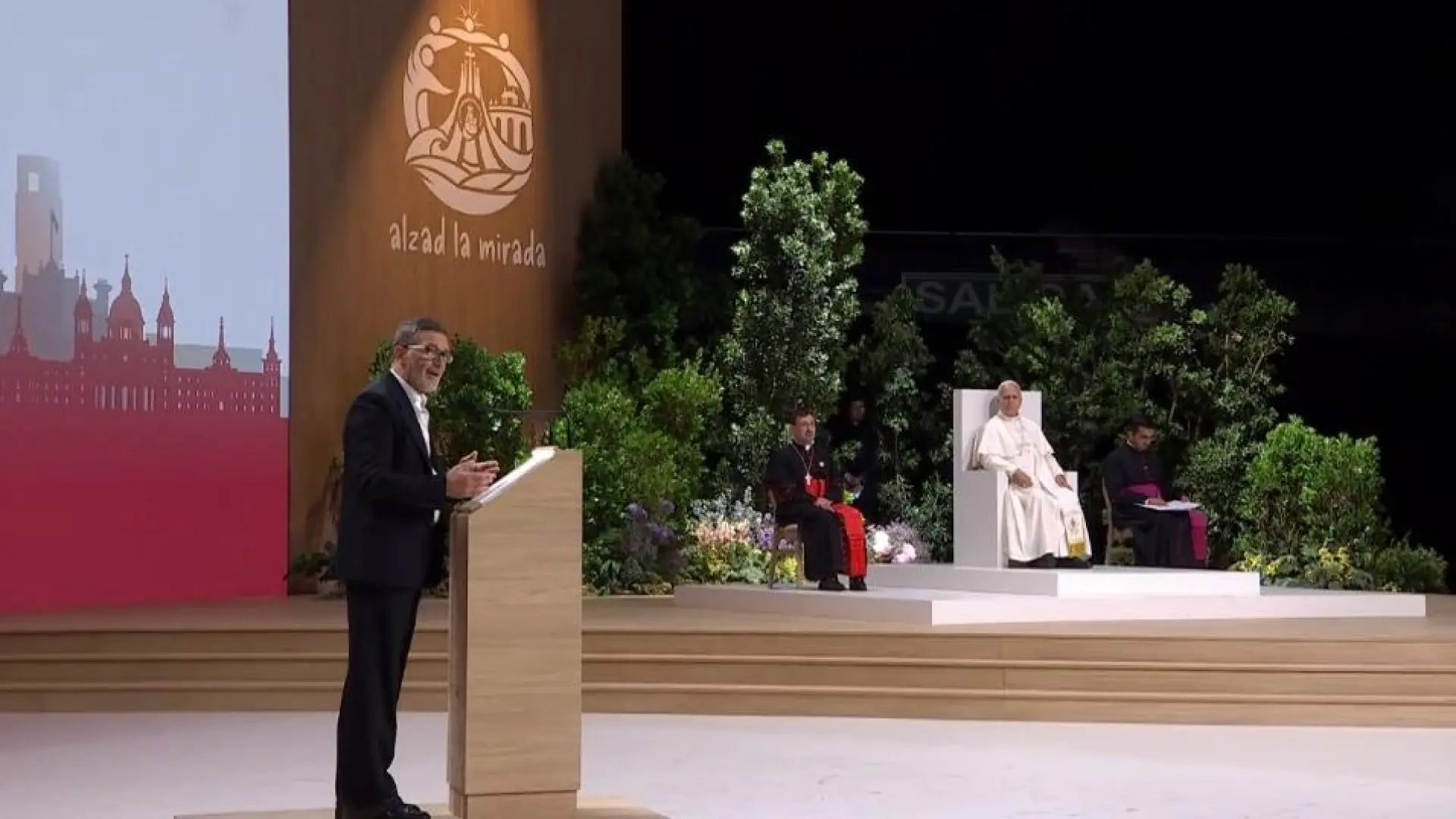 Antonio Banderas interviene con un discurso ante el Papa.RTVE