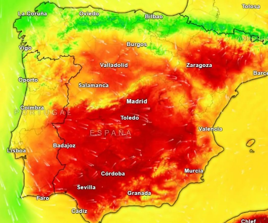 Mapa de temperaturas para este lunes.METEORED