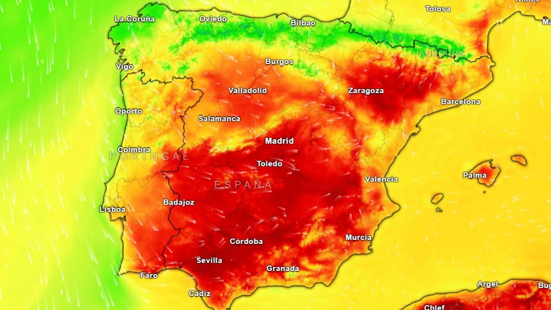 Mapa de temperaturas para este lunes.METEORED