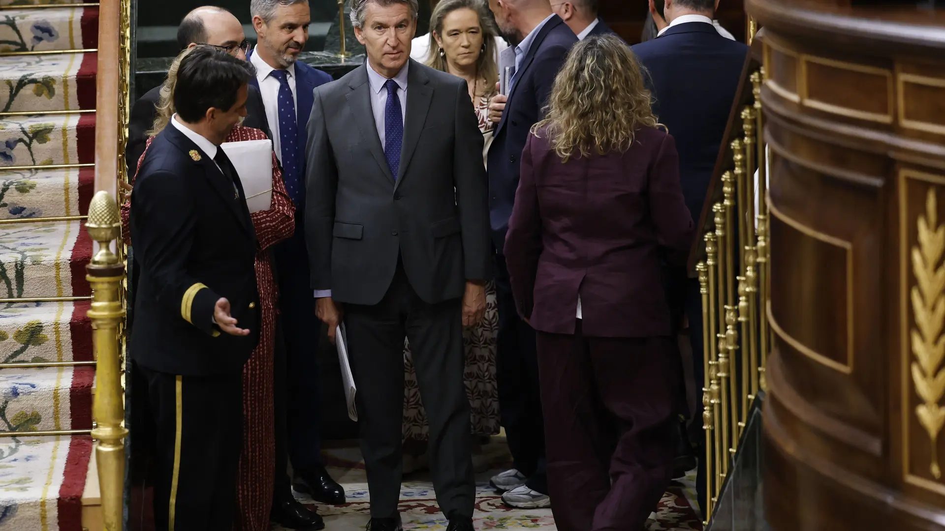 MADRID, 11/06/2026.- El líder del PP, Alberto Núñez Feijoo a su llegada tras el receso al pleno, este jueves, en el Congreso de los Diputados. EFE/ Chema MoyaChema Moya