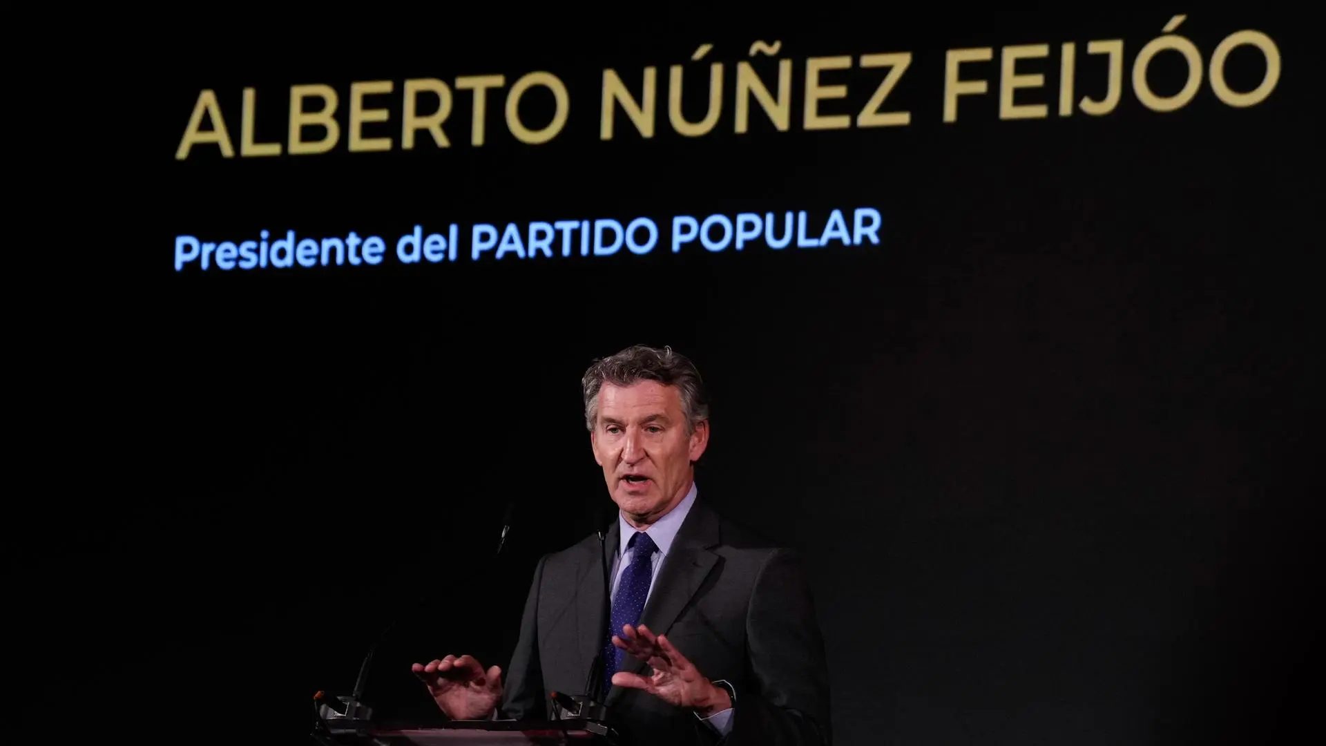 El líder del PP, Alberto Núñez Feijóo, en un foro este jueves, en Madrid. EFEBorja Sanchez-Trillo