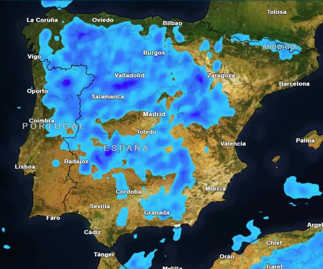 Mapa de precipitación acumulada para última hora del domingo.METEORED